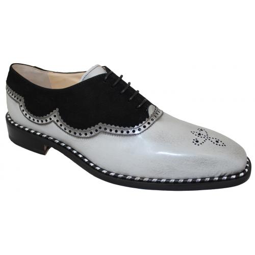 Emilio Franco "EF9" Light Grey / Black Genuine Shiny Calf / Suede Leather Oxford Shoes